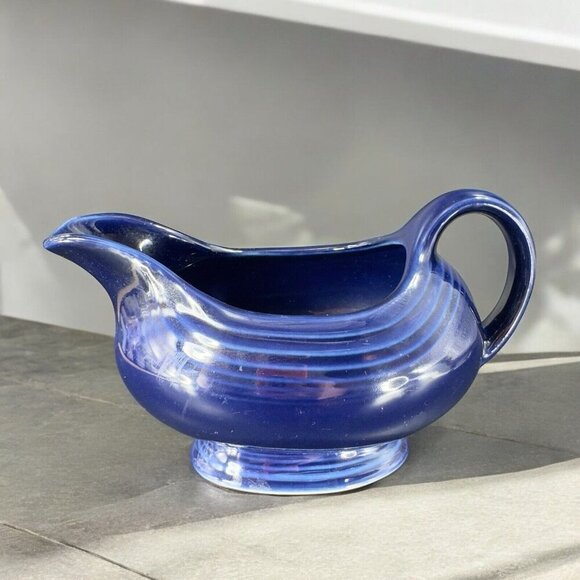 Fiesta Footed Gravy Boat Sauce Boat Cobalt Blue Vintage Ceramic Kitchenware VTG - Picture 1 of 15